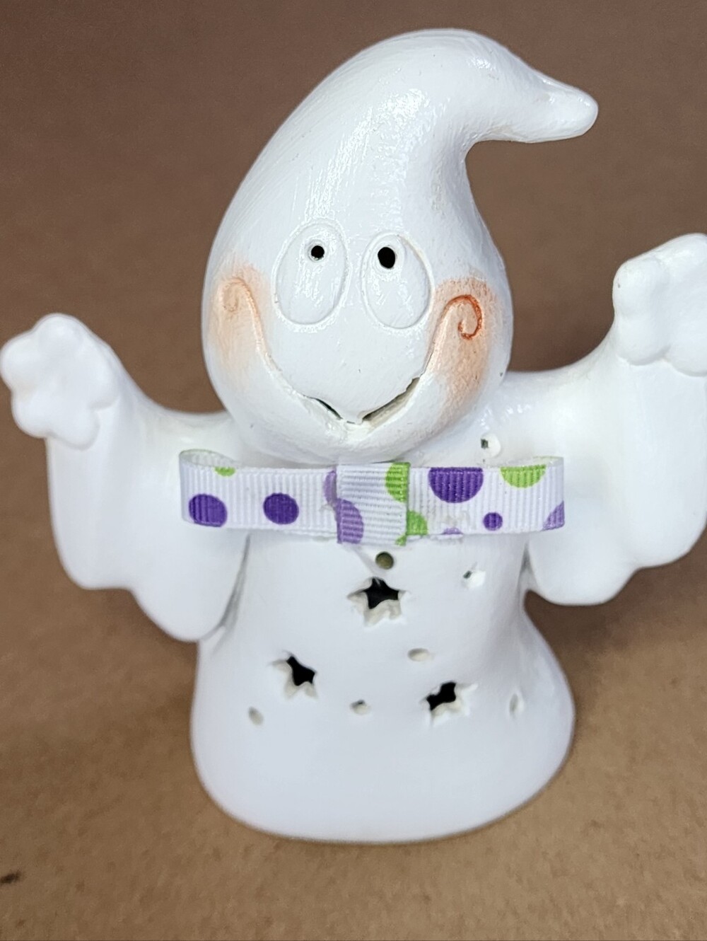 Vintage Halloween Ghost Luminarie Ceramic Hand Painted Signed Star Cut Out Silly